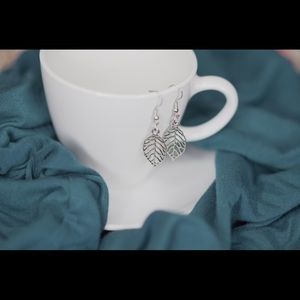 Fall silver leaf cut out metal earrings